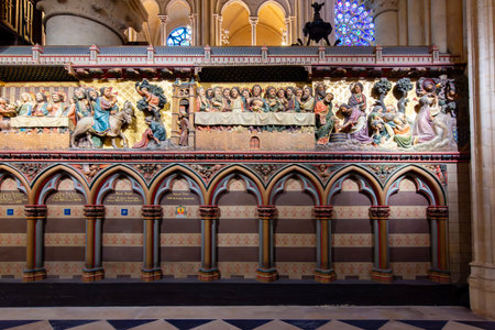 Paris, France - 02 April 2025: Notre-Dame de Paris Cathedral interiors after restoration