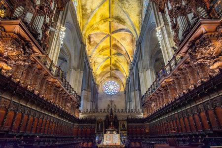 Seville, Spain - 28 March 2025: Interiors of Seville gothic cathedral in Andalusiaの写真素材