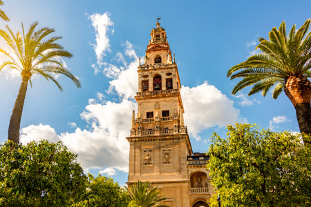 Bell tower of Cordoba Mezquita (Great Mosque of Cordoba), Andalusia, Spainの写真素材