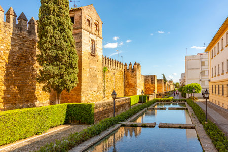 Old city walls along Cairuan street in Cordoba, Andalusia, Spainの写真素材