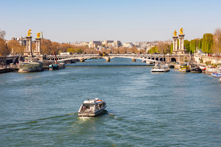 Alexander III bridge over Seine river, Paris, Franceの写真素材