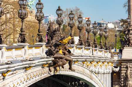 Alexander III bridge over Seine river, Paris, Franceの写真素材