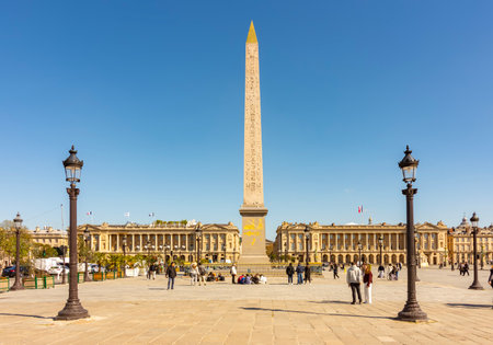 Paris, France - 01 April 2025: Obelisk of Luxor on place de la Concorde square in Parisの写真素材