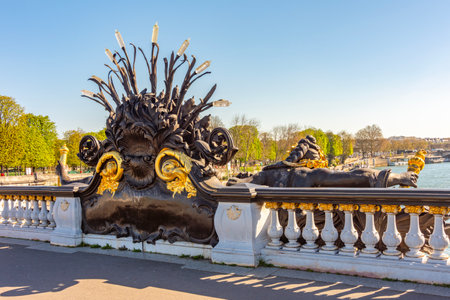 Sculptures of Alexander III bridge in Paris, Franceの写真素材