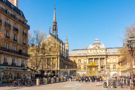 Paris, France - 02 April 2025: Palace of Justice (Palais de Justice) and Holy Chapel (Sainte Chapelle) on Cite islandの写真素材