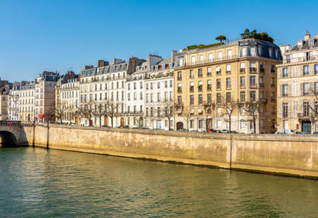 Architecture of Saint-Louis island on Seine river, Paris, Franceの写真素材