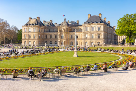 Paris, France - 02 April 2025: People relaxing in Luxembourg gardensの写真素材