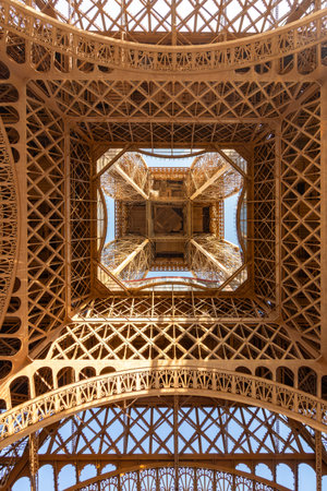 Eiffel tower seen from the bottom, Paris, Franceの写真素材