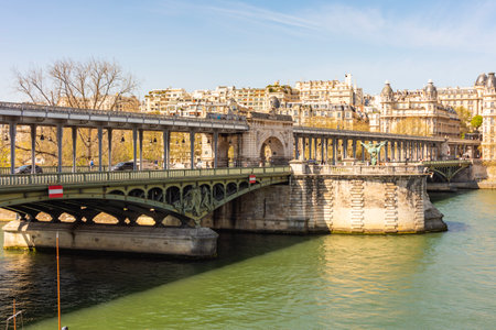 Paris, France - 03 April 2025: Bir-Hakeim bridge over Seine riverの写真素材