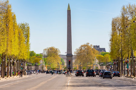 Paris, France - 06 April 2025: Obelisk of Luxor on place de la Concorde square in Parisの写真素材