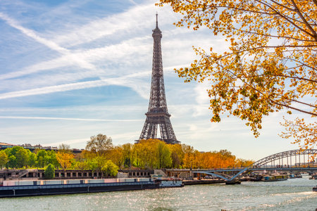 Eiffel Tower and Seine river in Paris, Franceの写真素材
