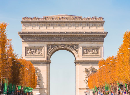 Paris, France - 06 April 2025: Triumphal arch (Arc de Triomphe) and Champs Elysees avenue in Parisの写真素材
