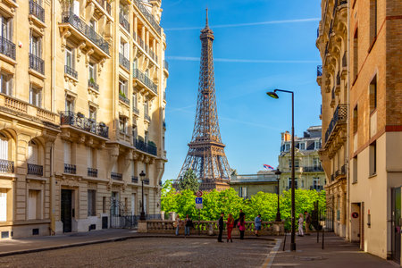 Paris, France - 06 April 2025: Eiffel tower seen from avenue de Camoensの写真素材