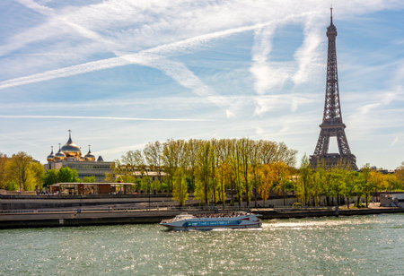 Eiffel Tower and Seine river in Paris, Franceの写真素材