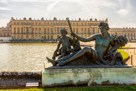 Versailles palace and sculpture of La Marne river allegory outside Paris, Franceの写真素材
