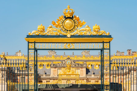 Decorations of golden gates in Versailles palace, Paris suburbs, Franceの写真素材