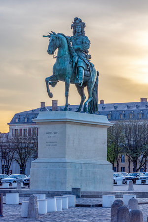 Versailles, France - 04 April 2025: Monument to king Louis XIV at Versailles palace, Paris suburbsの写真素材