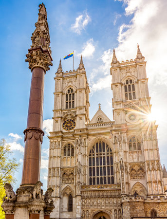 Westminster Abbey and Scholars War Memorial in centre of London, UKの写真素材