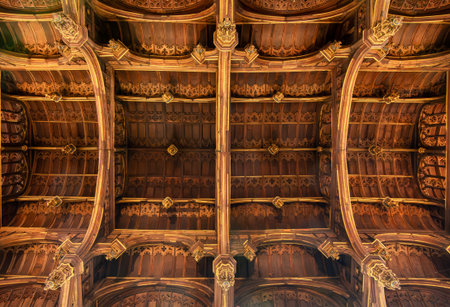 London, UK - 29 April 2024: Ceiling in Great hall of Hampton Court palaceの写真素材