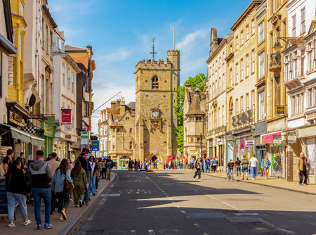 Oxford, UK - 05 May 2024: Carfax tower in Oxford old townの写真素材