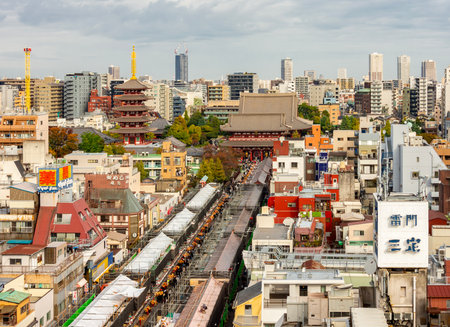 Tokyo, Japan - 16 November 2024: Asakusa district with Senso-ji templeの写真素材