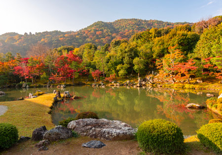 Gardens of Tenryu-ji temple in autumn in Arashiyama, Kyoto, Japan