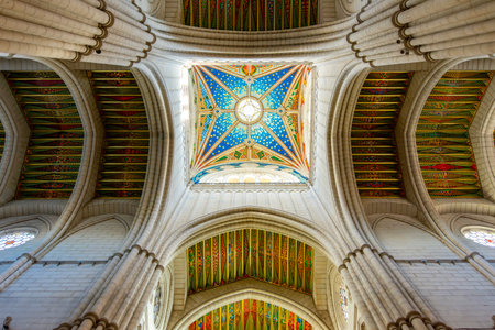 Madrid, Spain - 23 March 2025: Decorated ceiling of La Almudena (Madrid Royal Cathedral)の写真素材