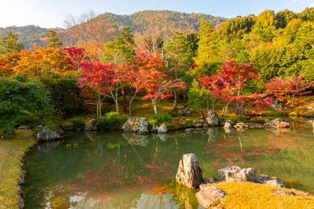 Gardens of Tenryu-ji temple in autumn in Arashiyama, Kyoto, Japan