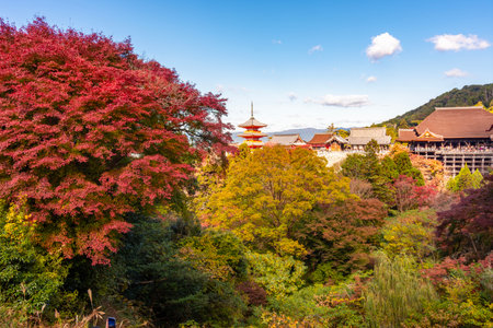 Kiyomizu-dera temple and gardens in autumn, Kyoto, Japan
