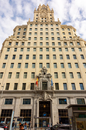 Madrid, Spain - 24 March 2025: Edificio building on Gran Via street in Madridの写真素材