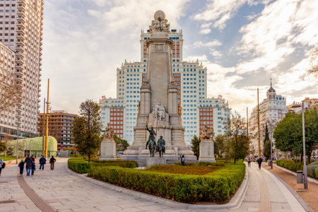 Madrid, Spain - 24 March 2025: Don Quixote and Sancho Panza monument in Madridの写真素材