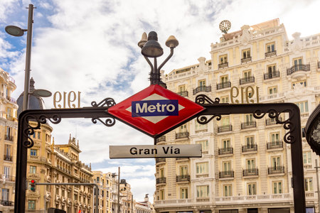 Entrance to Gran Via metro station in Madrid, Spainの写真素材