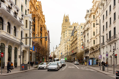 Madrid, Spain - 24 March 2025: Architecture of Gran Via street in Madridの写真素材