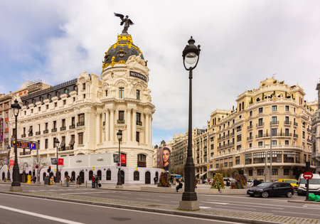 Madrid, Spain - 24 March 2025: Metropolis building on Gran Via (central street of Madrid)の写真素材