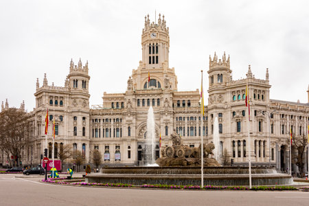Madrid, Spain - 24 March 2025: Cybele palace and fountain on Cibeles square in Madridの写真素材