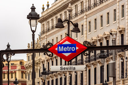 Madrid, Spain - 25 March 2025: Sevilla metro station sign in Madridの写真素材