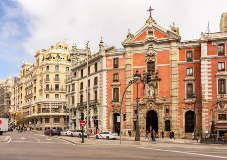 Madrid, Spain - 24 March 2025: Church of San Jose on Gran Via (central street of Madrid)の写真素材