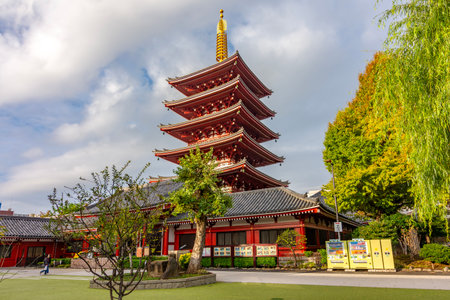 Tokyo, Japan - 15 November 2024: Pagoda of Senso-ji temple in Asakusaの写真素材