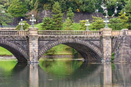 Bridge leading to Tokyo Imperial palace and gardens, Japanの写真素材