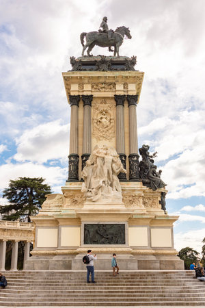 Madrid, Spain - 24 March 2025: Monument to Alfonso XII in Buen Retiro park