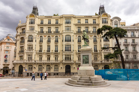 Madrid, Spain - 24 March 2025: Monument to Miguel de Cervantes Saavedra on Plaza de las Cortes squareの写真素材