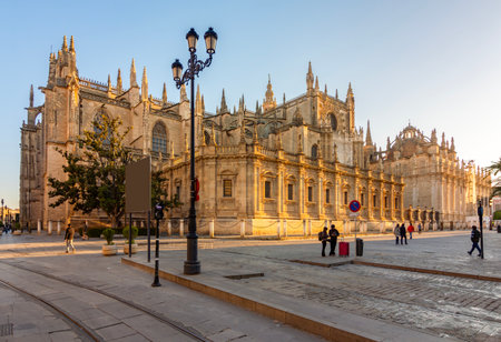 Seville gothic cathedral on Triumph square, Spainの写真素材
