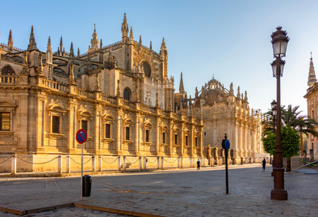 Seville gothic cathedral on Triumph square, Spainの写真素材