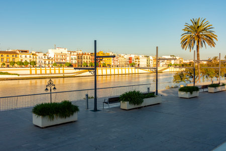 Seville embankment of Guadalquivir river, Spainの写真素材