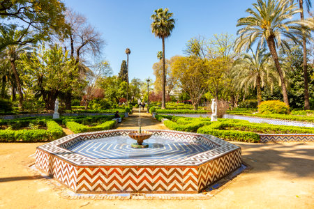Small fountain in Maria Luisa park, Seville, Spainの写真素材