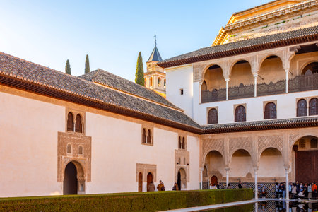 Granada, Spain - 30 March 2025: Court of Myrtles in Nasrid palace of Alhambraの写真素材