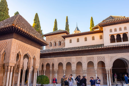Granada, Spain - 30 March 2025: Court of Lions in Nasrid palace of Alhambraの写真素材