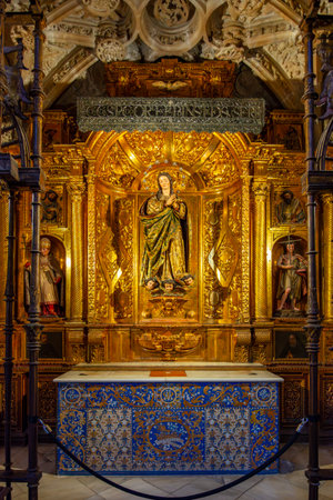 Seville, Spain - 28 March 2025: Interiors of Seville gothic cathedral in Andalusia