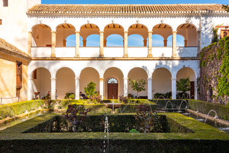 Sultana courtyard of Generalife gardens at Alhambra palace, Granada, Spain