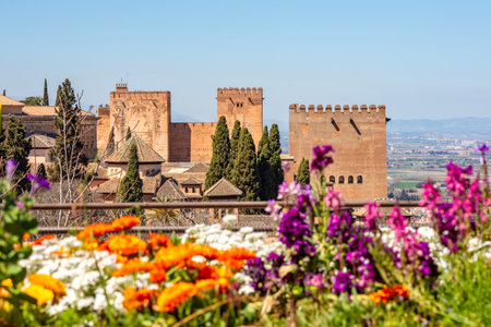 Walls and towers of Alhambra, Granada, Spainの写真素材
